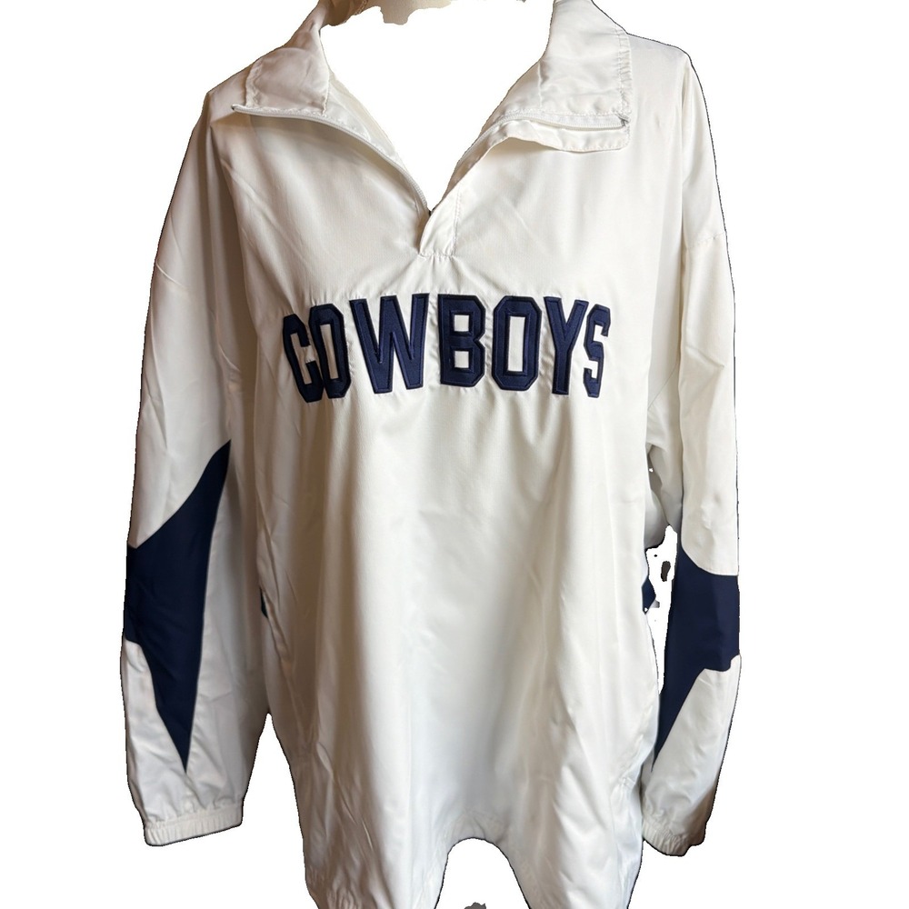 Vtg Dallas Cowboys 1/4 Zip Windbreaker Mens XL White Cowboys Authentic Apparel